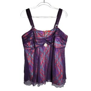 Apple Bottoms Plaid Mesh Ruched Zipper Halter Top Plus Size 2X